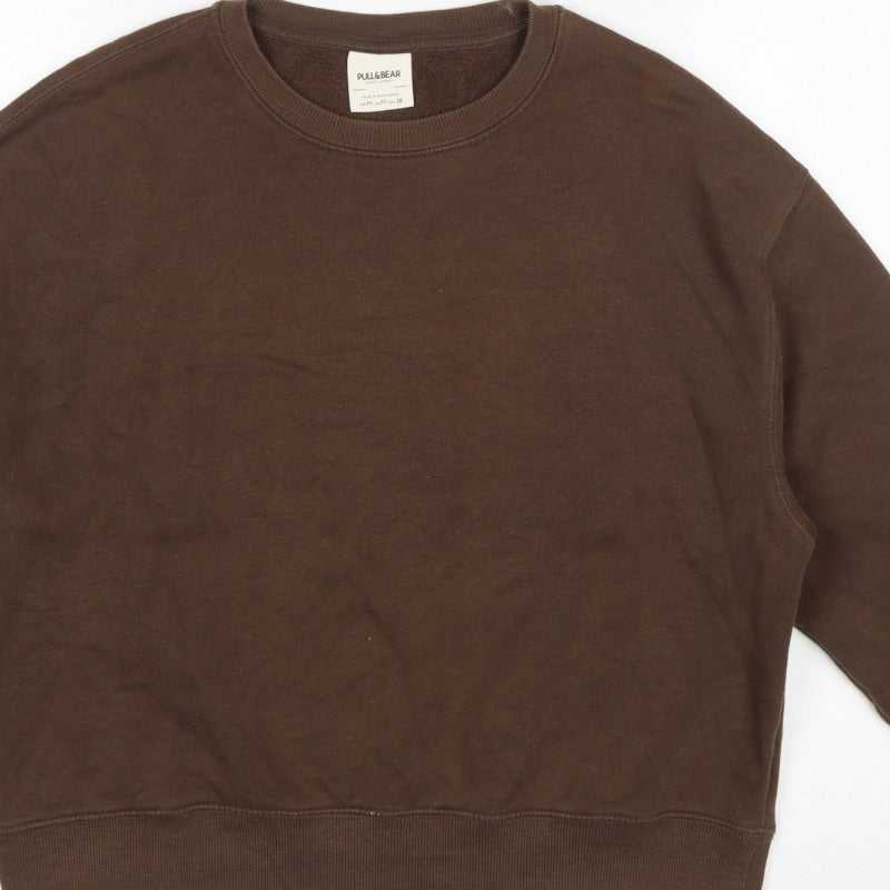 Pull&Bear Women’s Brown M Relaxed Crew Neck Fleece Sweatshirt