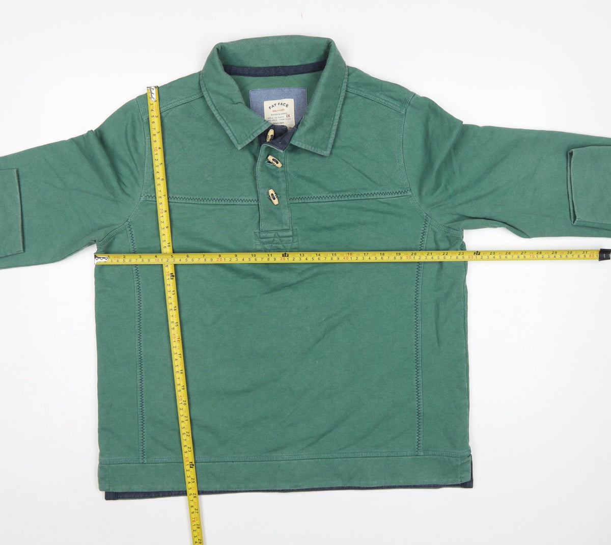 Fat Face Men's Green L Collared Button Henley Sweatshirt