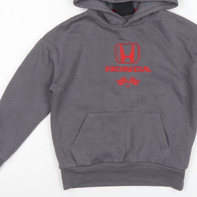 Honda Boys Grey 7-8 Years Pullover Hoodie Embroidered Racing Car