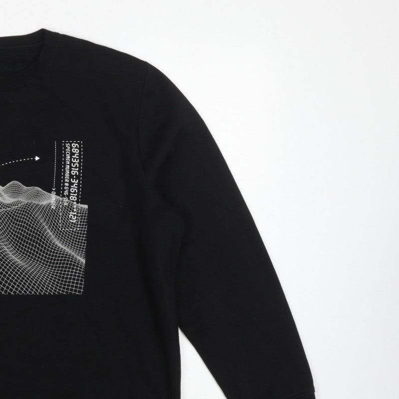 H&M Men Black XL Space Graphic Print Crew Neck Pullover Sweatshirt