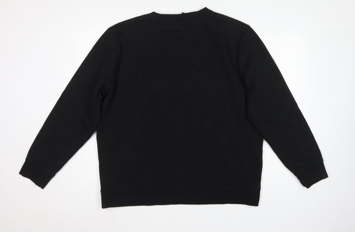 H&M Men Black XL Space Graphic Print Crew Neck Pullover Sweatshirt