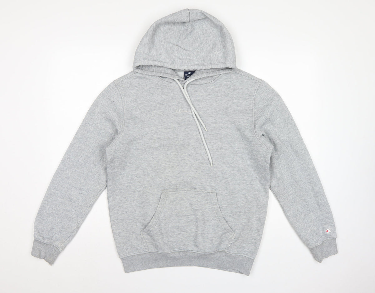 Champion Men's Grey Small Pullover Hoodie Logo Pocket Cotton Blend