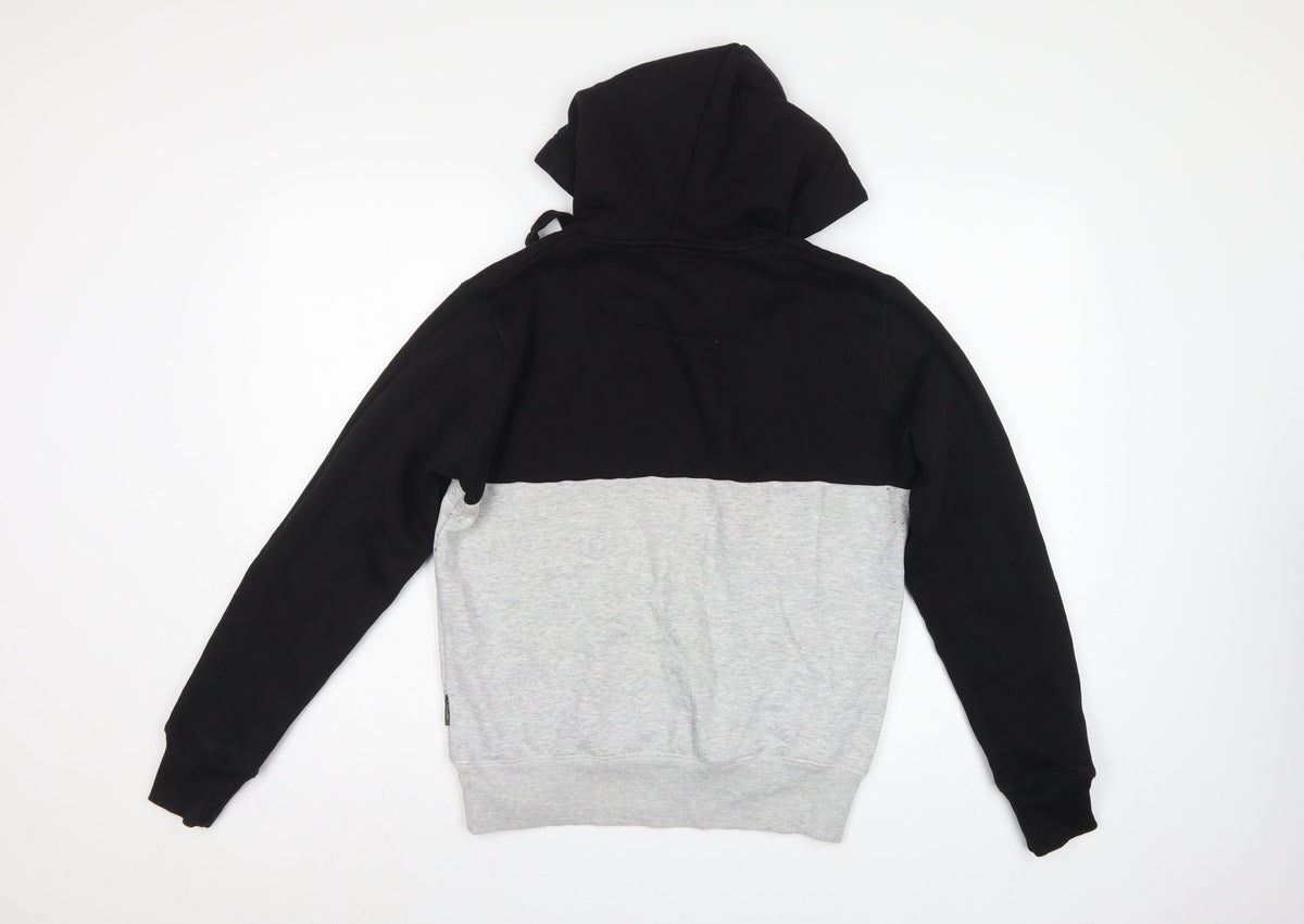 FCUK Men’s Black Grey S Pullover Hoodie Embroidered Logo