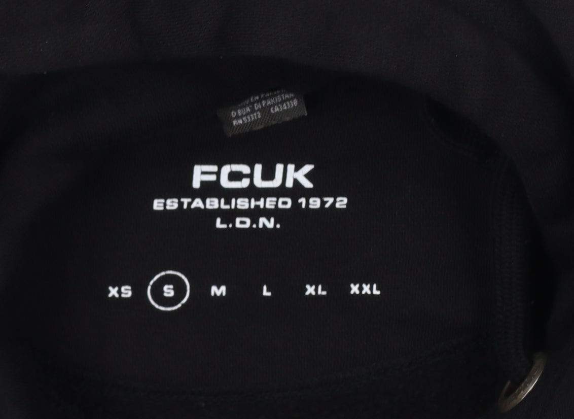 FCUK Men’s Black Grey S Pullover Hoodie Embroidered Logo