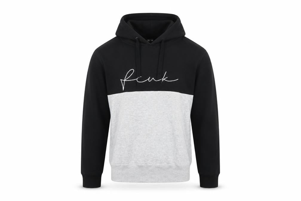 FCUK Men’s Black Grey S Pullover Hoodie Embroidered Logo