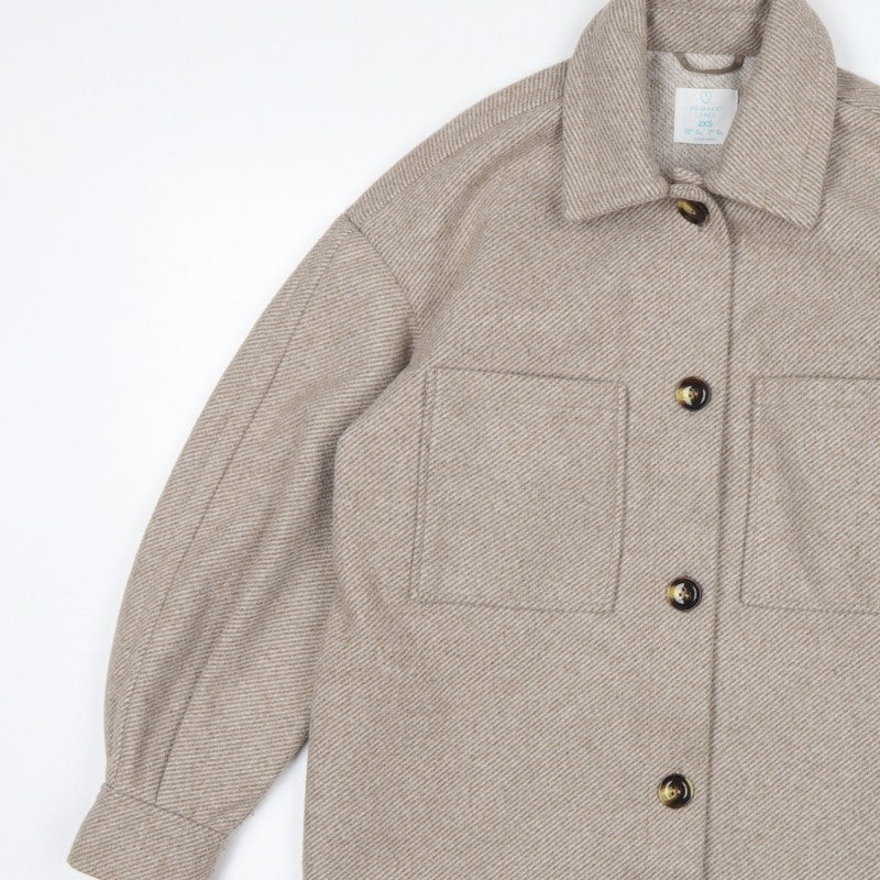 Primark Women Beige 2XS Herringbone Button Pocket Jacket
