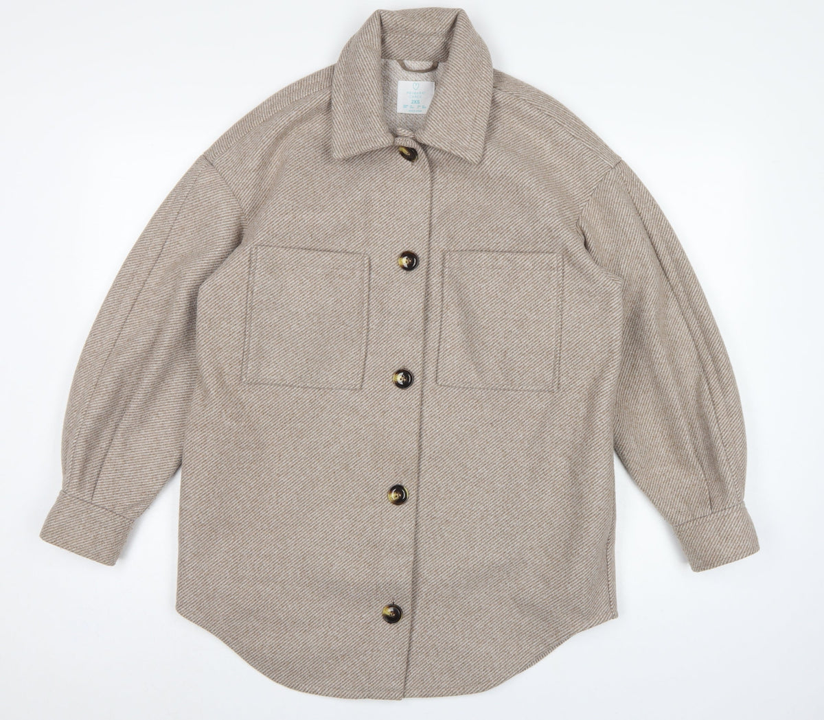 Primark Women Beige 2XS Herringbone Button Pocket Jacket