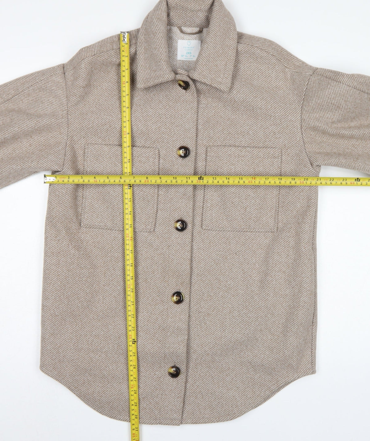 Primark Women Beige 2XS Herringbone Button Pocket Jacket