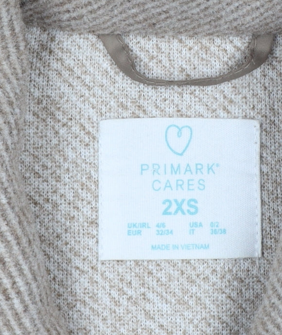Primark Women Beige 2XS Herringbone Button Pocket Jacket