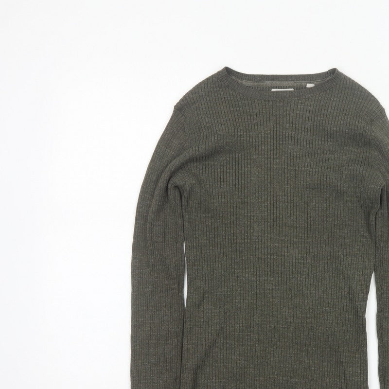 Fat Face Women’s Grey Size 8 Ribbed Crew Neck Slim Jumper