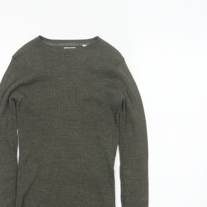 Fat Face Women’s Grey Size 8 Ribbed Crew Neck Slim Jumper
