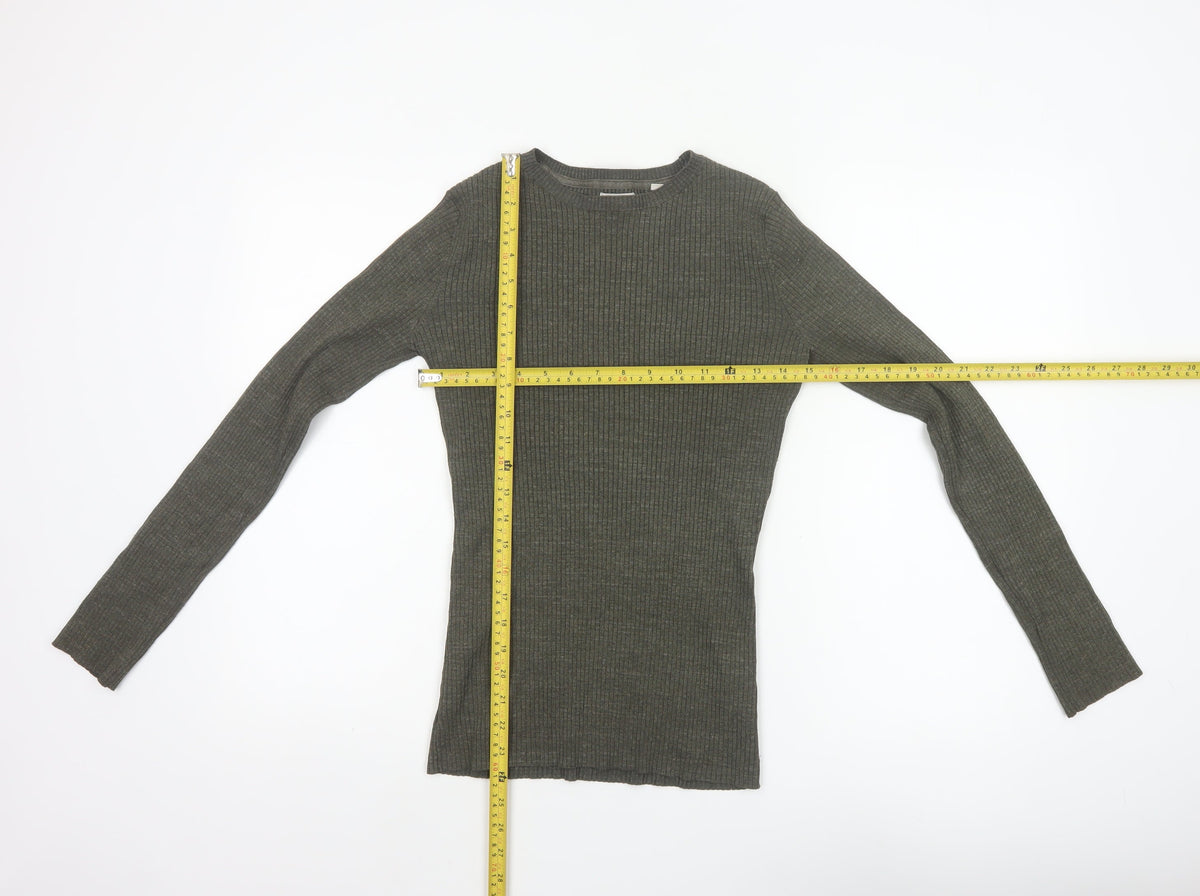 Fat Face Women’s Grey Size 8 Ribbed Crew Neck Slim Jumper