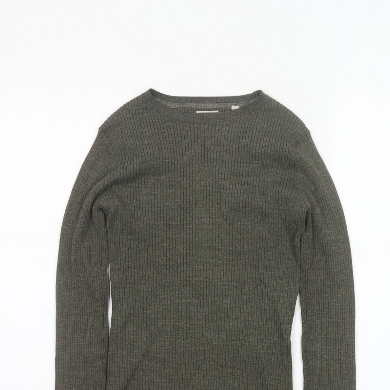Fat Face Women’s Grey Size 8 Ribbed Crew Neck Slim Jumper