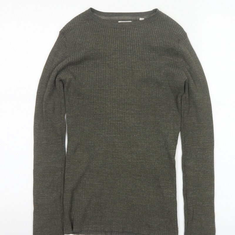 Fat Face Women’s Grey Size 8 Ribbed Crew Neck Slim Jumper