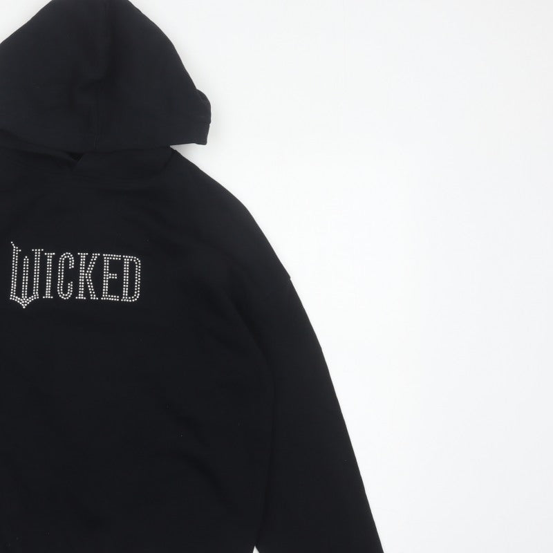 H&M Girls Black 13-14 Years Wicked Rhinestone Pullover Hoodie