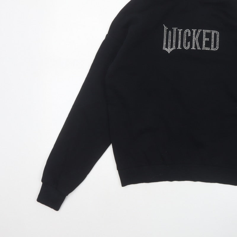 H&M Girls Black 13-14 Years Wicked Rhinestone Pullover Hoodie