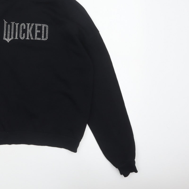H&M Girls Black 13-14 Years Wicked Rhinestone Pullover Hoodie