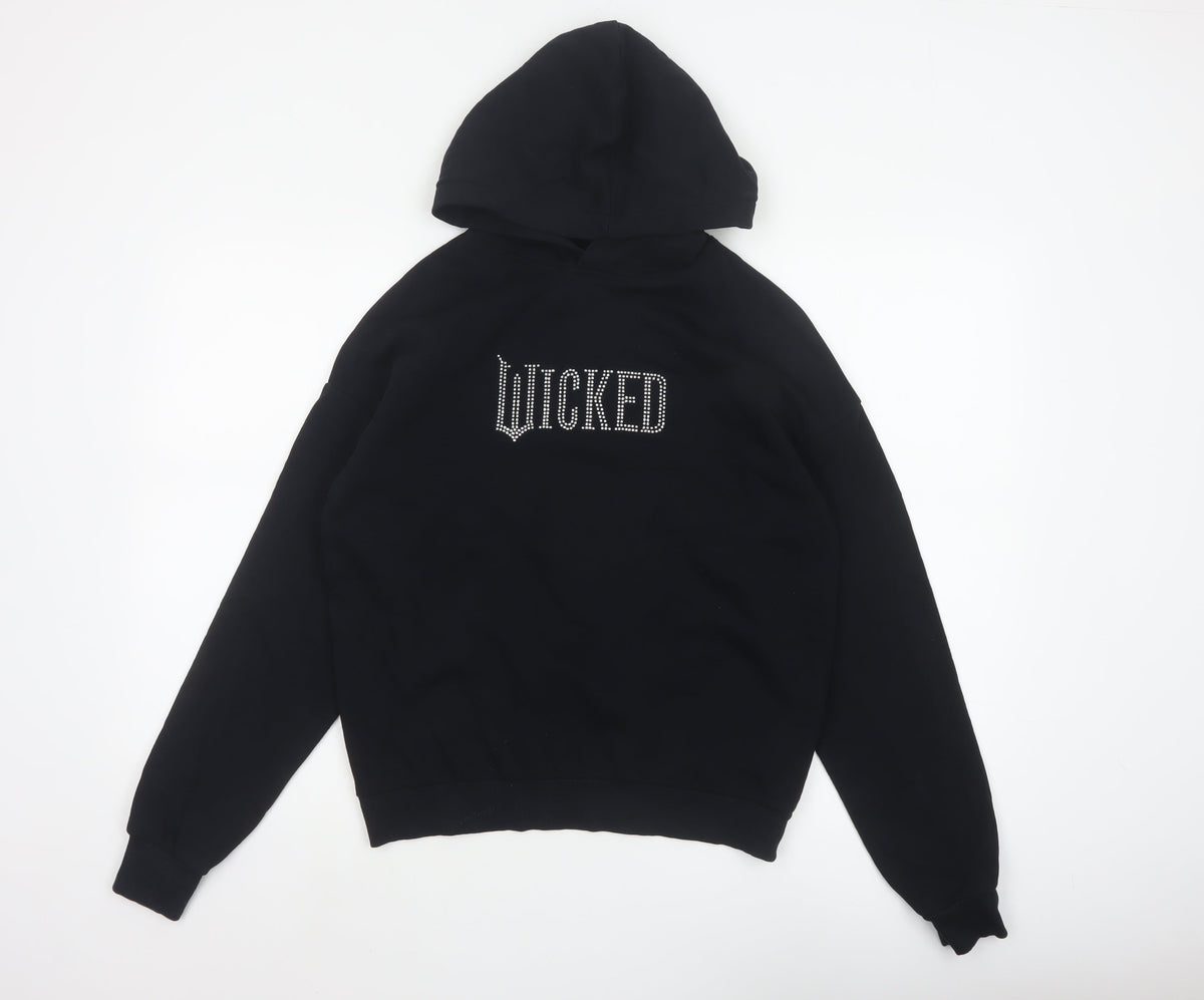 H&M Girls Black 13-14 Years Wicked Rhinestone Pullover Hoodie