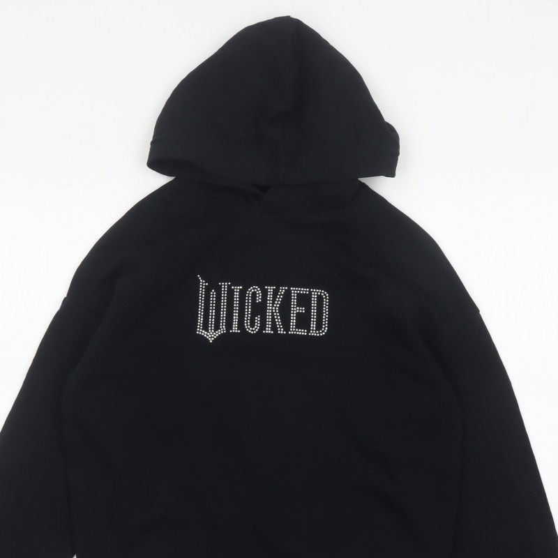 H&M Girls Black 13-14 Years Wicked Rhinestone Pullover Hoodie