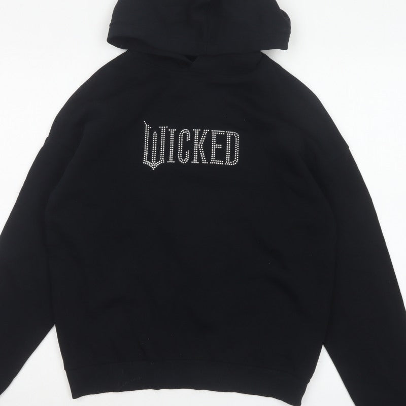 H&M Girls Black 13-14 Years Wicked Rhinestone Pullover Hoodie