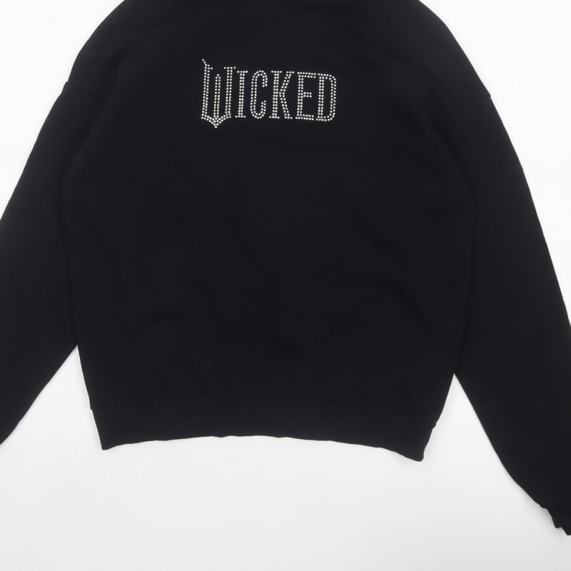 H&M Girls Black 13-14 Years Wicked Rhinestone Pullover Hoodie