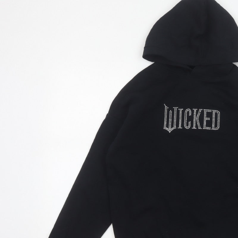 H&M Girls Black 13-14 Years Wicked Rhinestone Pullover Hoodie