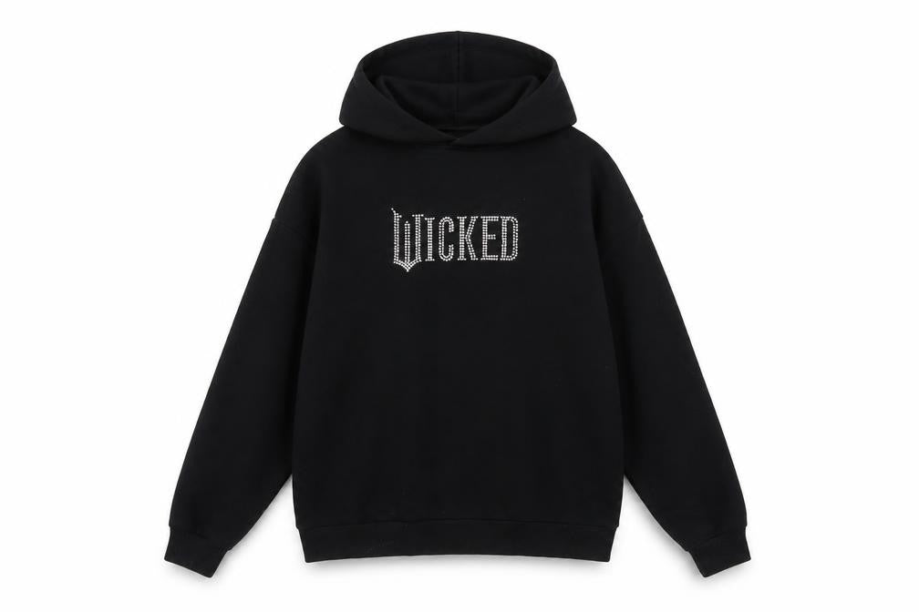 H&M Girls Black 13-14 Years Wicked Rhinestone Pullover Hoodie