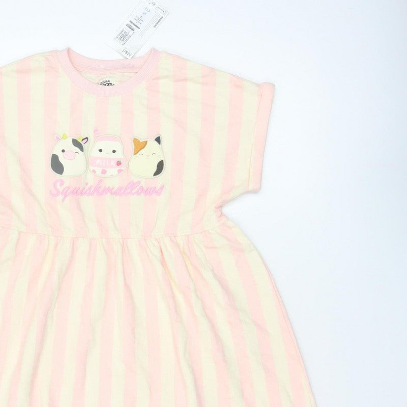 M&S Girls Pink Squishmallows Striped Skater Dress 9-10 Years NWT