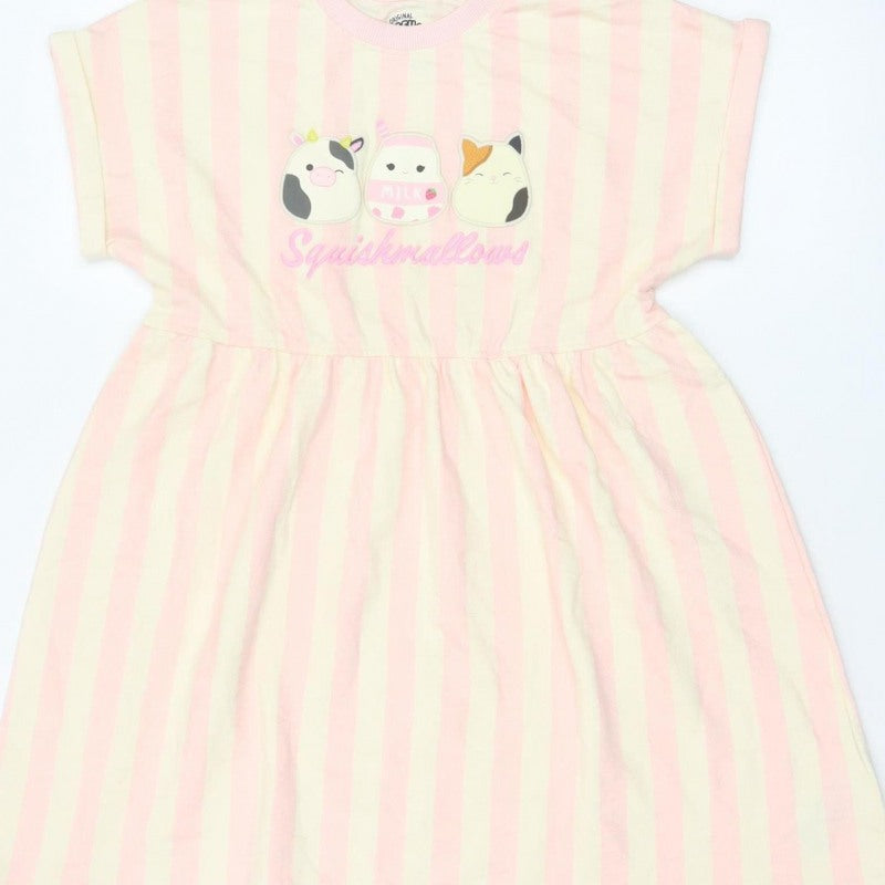 M&S Girls Pink Squishmallows Striped Skater Dress 9-10 Years NWT