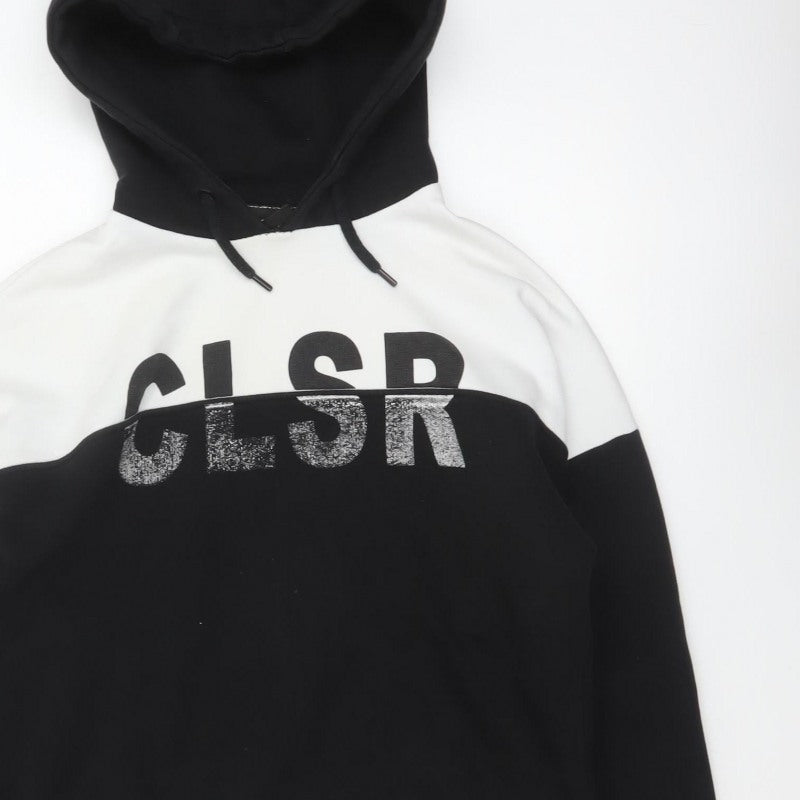 Closure London Unisex Black White Colourblock Logo Pullover Hoodie UK 14