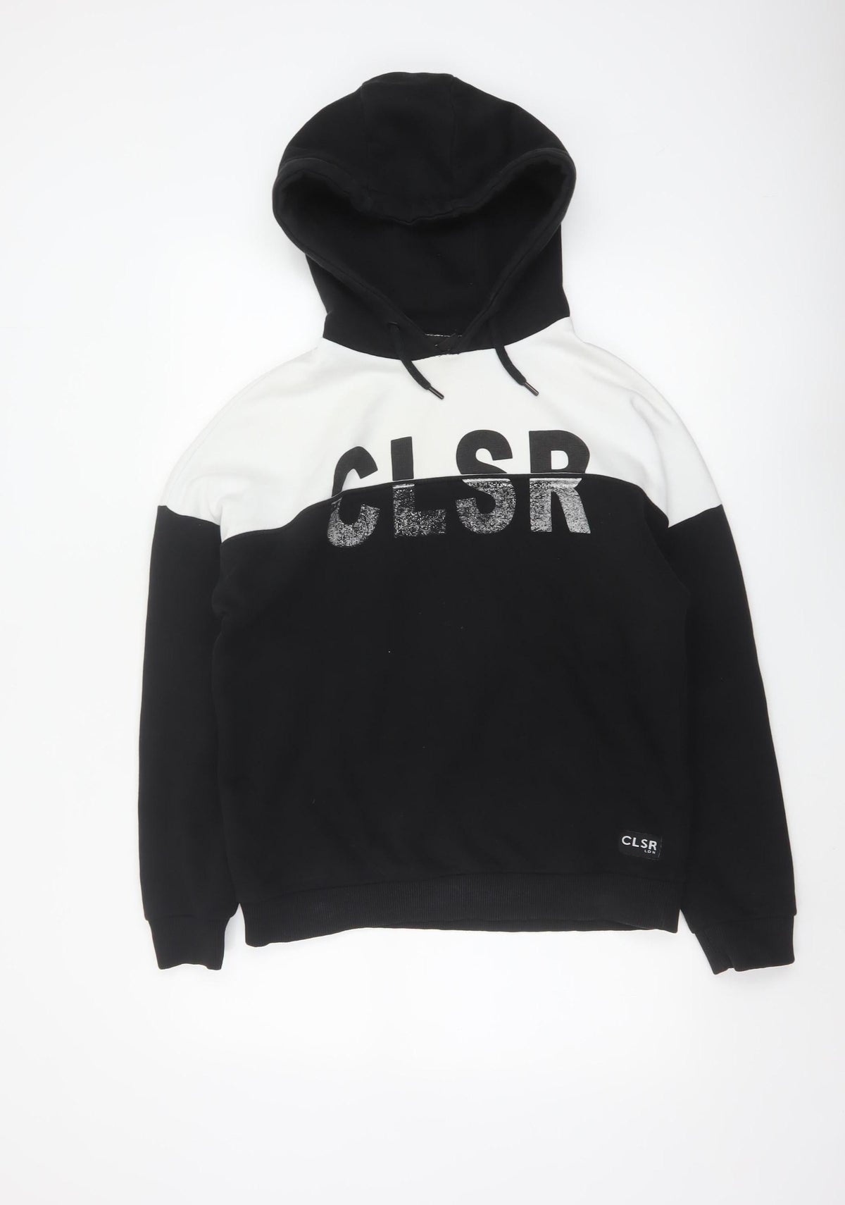Closure London Unisex Black White Colourblock Logo Pullover Hoodie UK 14