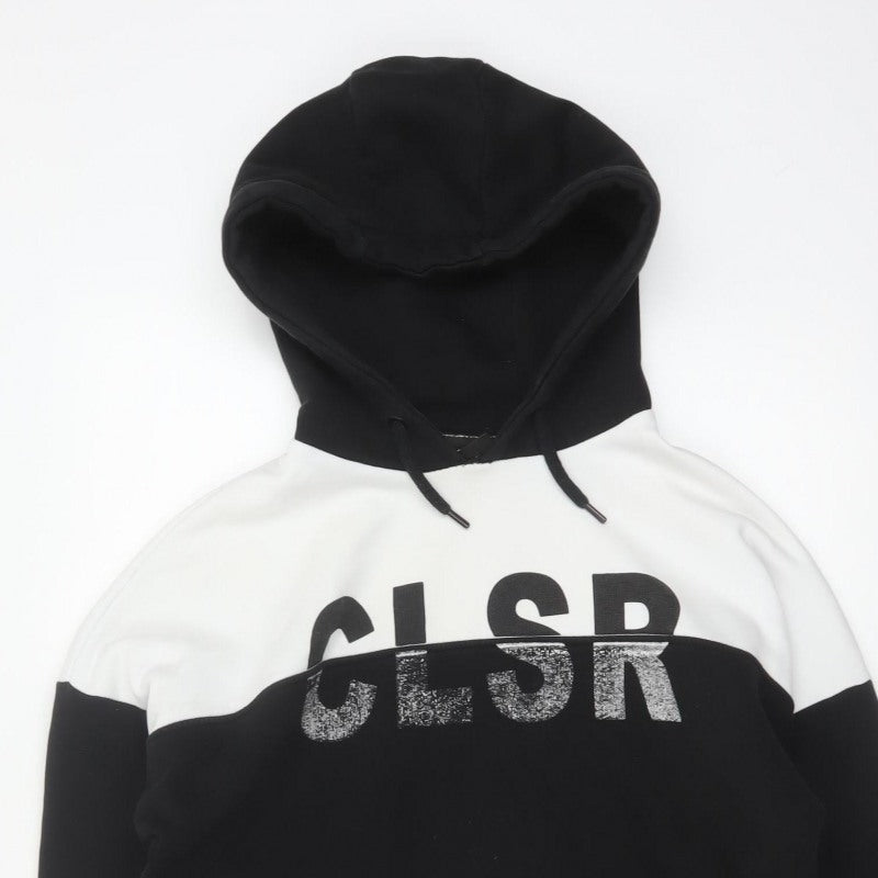 Closure London Unisex Black White Colourblock Logo Pullover Hoodie UK 14