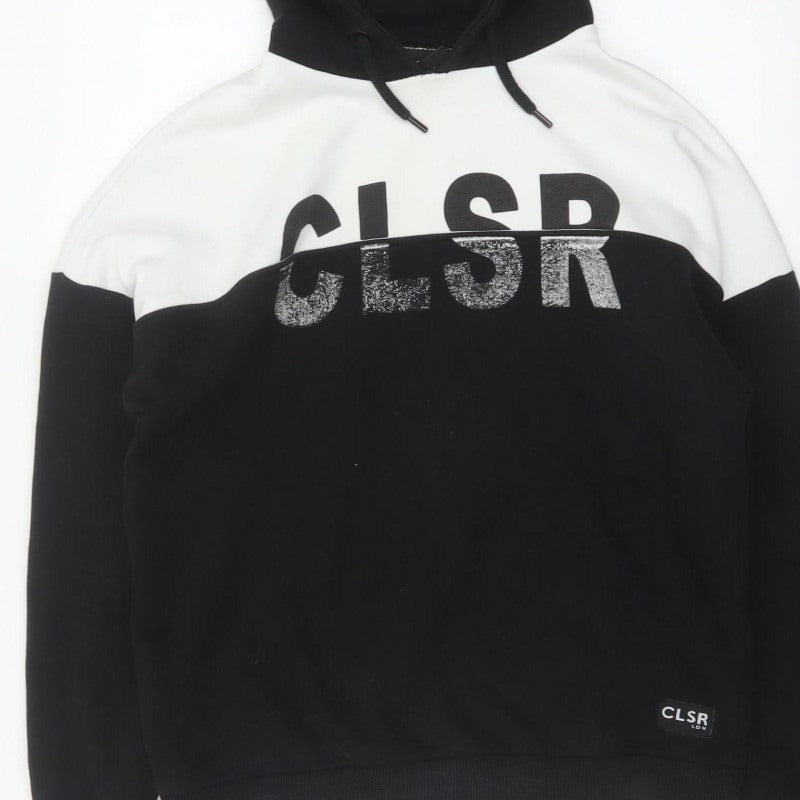Closure London Unisex Black White Colourblock Logo Pullover Hoodie UK 14