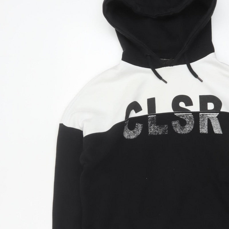 Closure London Unisex Black White Colourblock Logo Pullover Hoodie UK 14