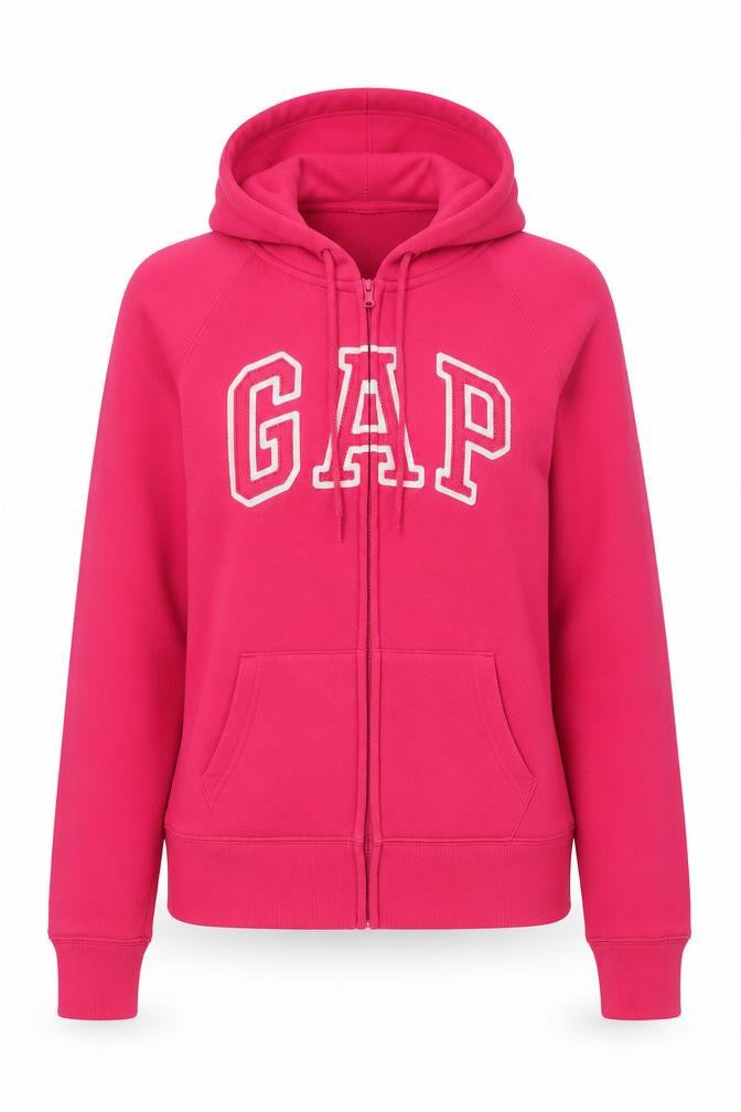 GAP Women Pink S Full Zip Hooded Logo Fleece Sweatshirt