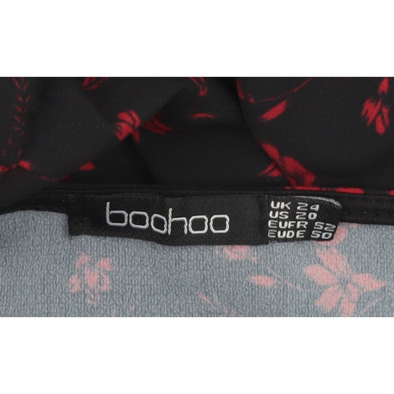Boohoo Women Black Red Floral Fit & Flare Ruffle Dress UK 20