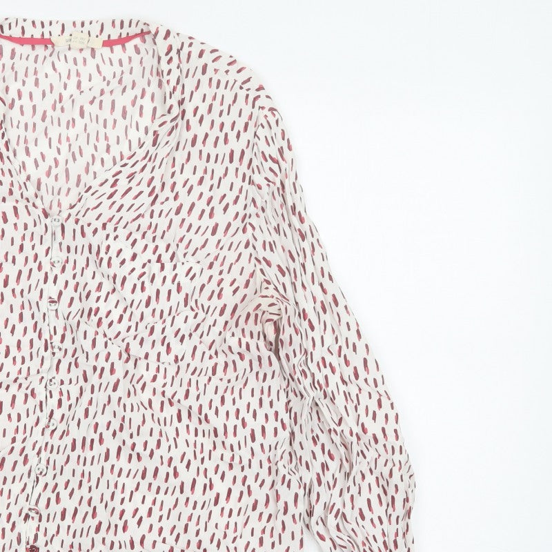 White Stuff Women’s Ivory Red Geometric V-Neck Blouse Size 14