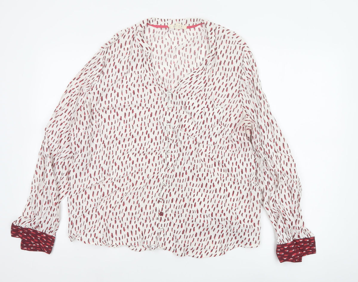 White Stuff Women’s Ivory Red Geometric V-Neck Blouse Size 14