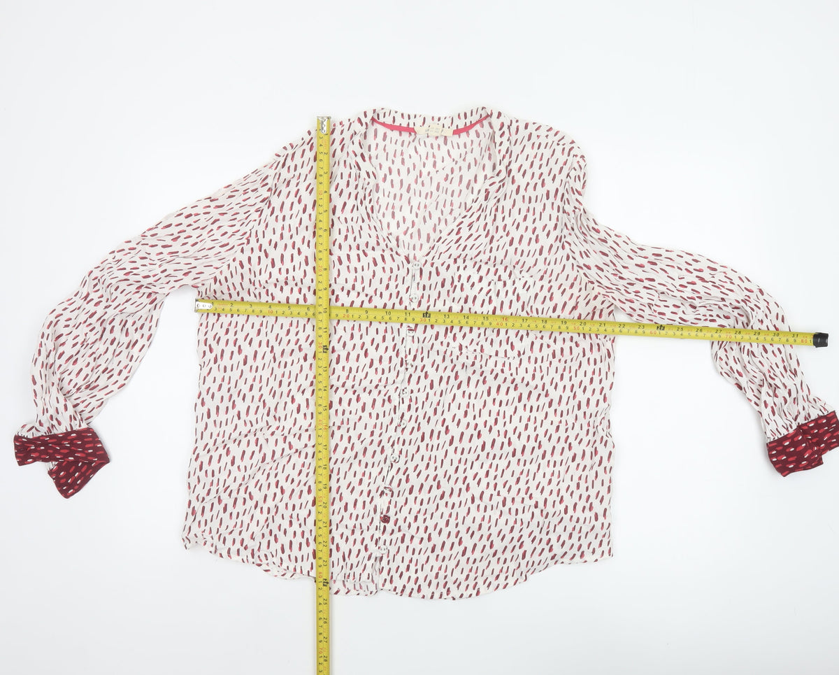 White Stuff Women’s Ivory Red Geometric V-Neck Blouse Size 14