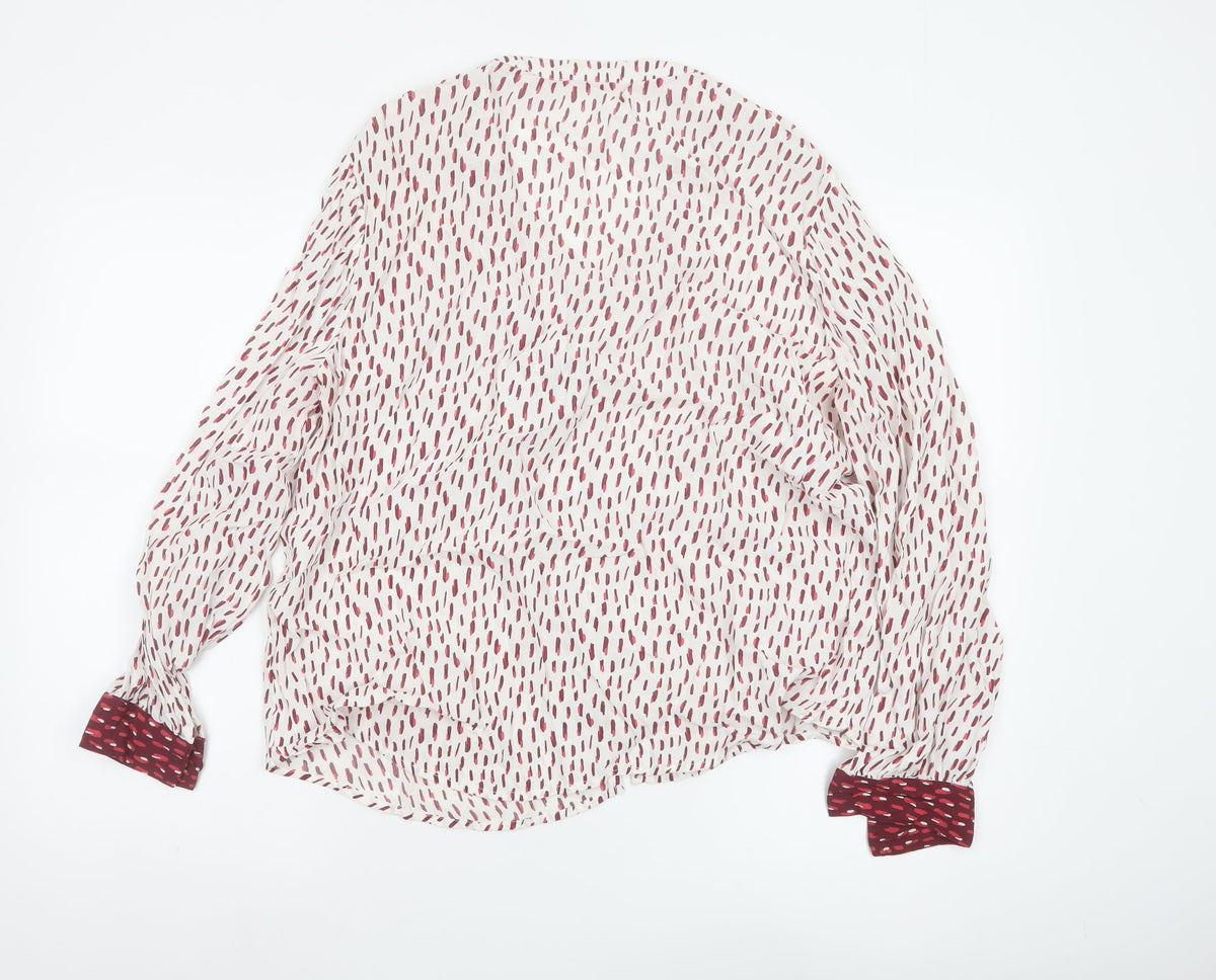 White Stuff Women’s Ivory Red Geometric V-Neck Blouse Size 14