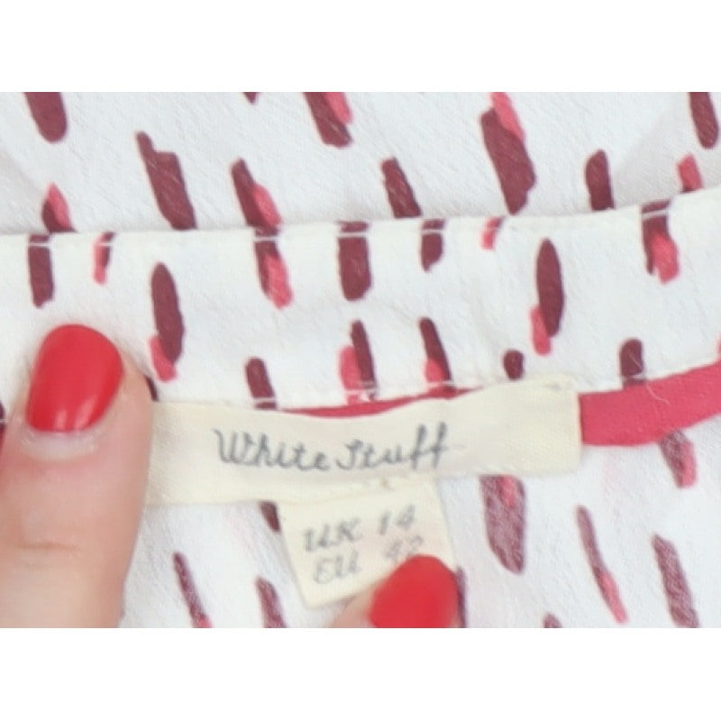 White Stuff Women’s Ivory Red Geometric V-Neck Blouse Size 14
