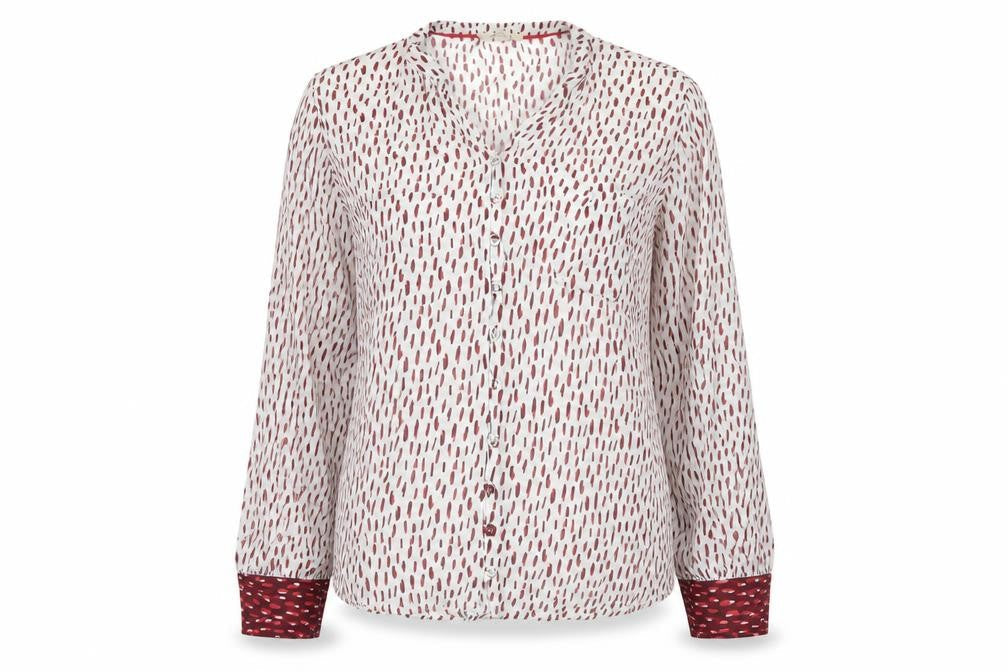 White Stuff Women’s Ivory Red Geometric V-Neck Blouse Size 14