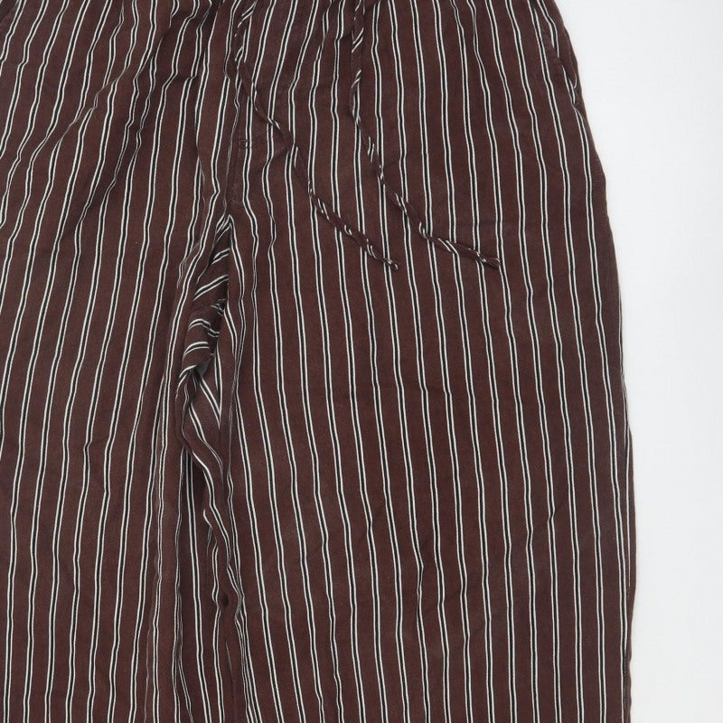 M&S Women’s Brown Stripe Wide Leg Cropped Trousers Size 14