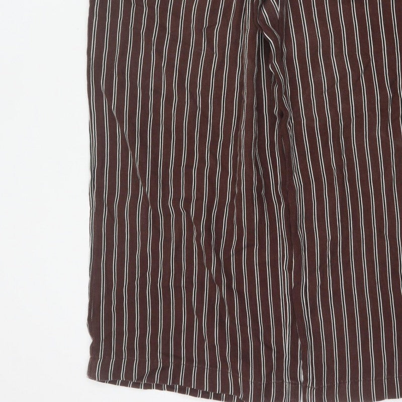 M&S Women’s Brown Stripe Wide Leg Cropped Trousers Size 14