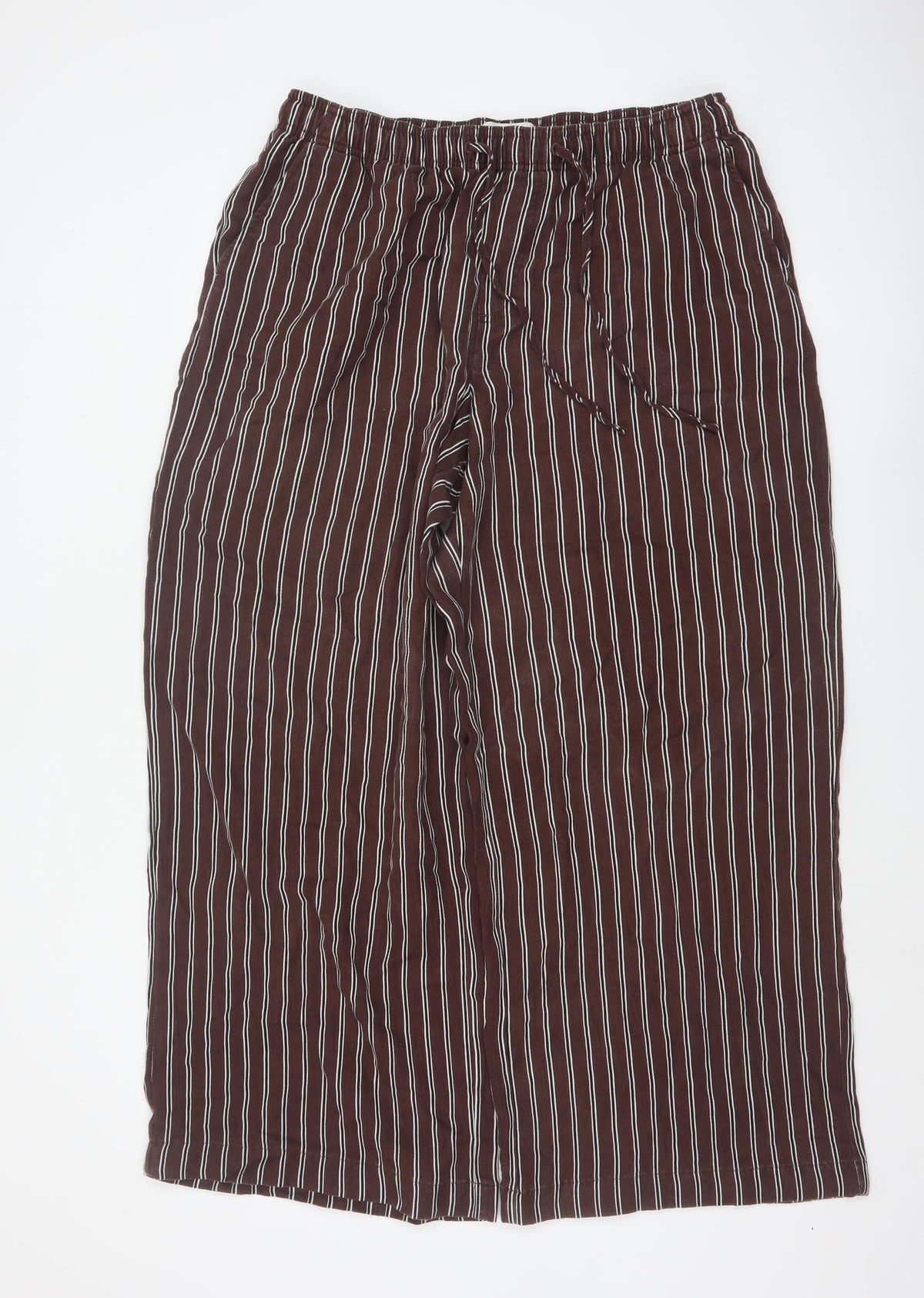 M&S Women’s Brown Stripe Wide Leg Cropped Trousers Size 14