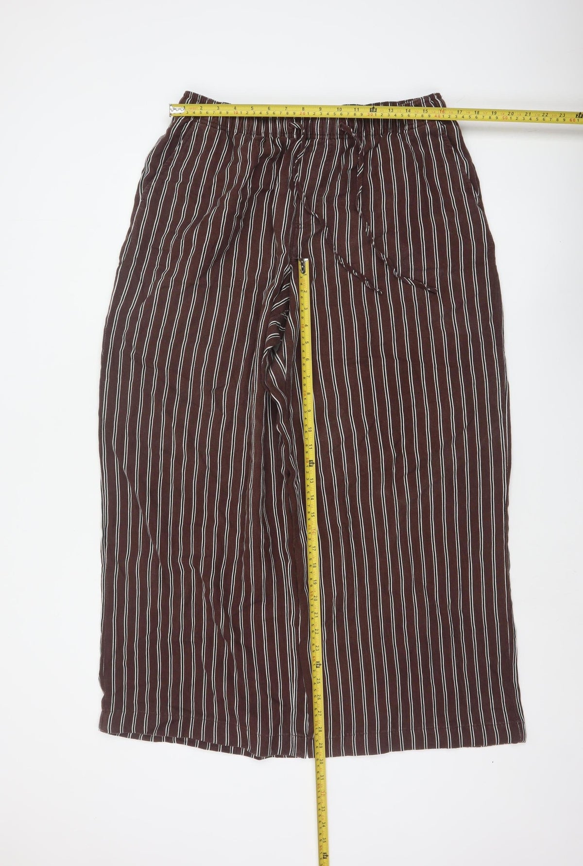M&S Women’s Brown Stripe Wide Leg Cropped Trousers Size 14