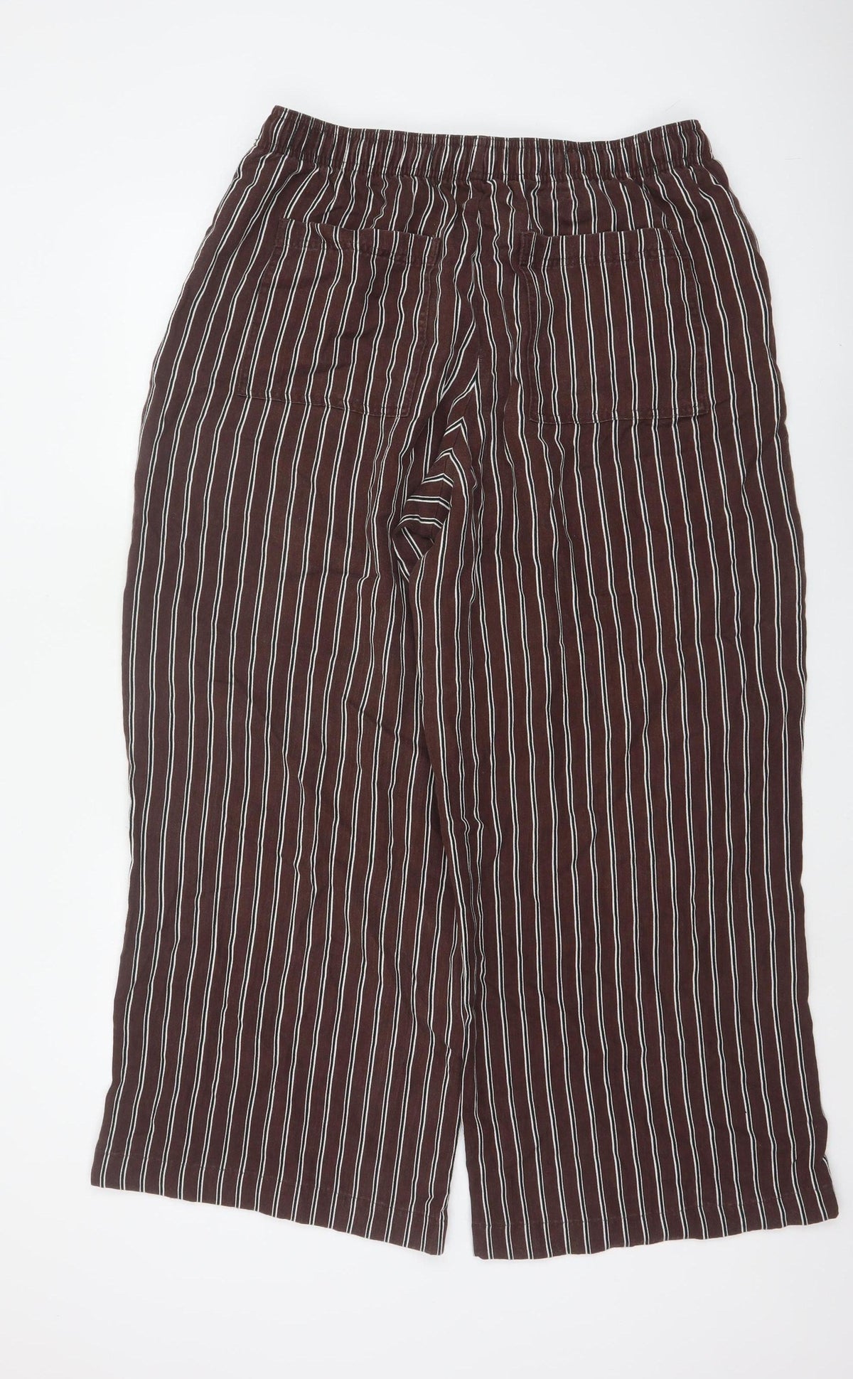 M&S Women’s Brown Stripe Wide Leg Cropped Trousers Size 14