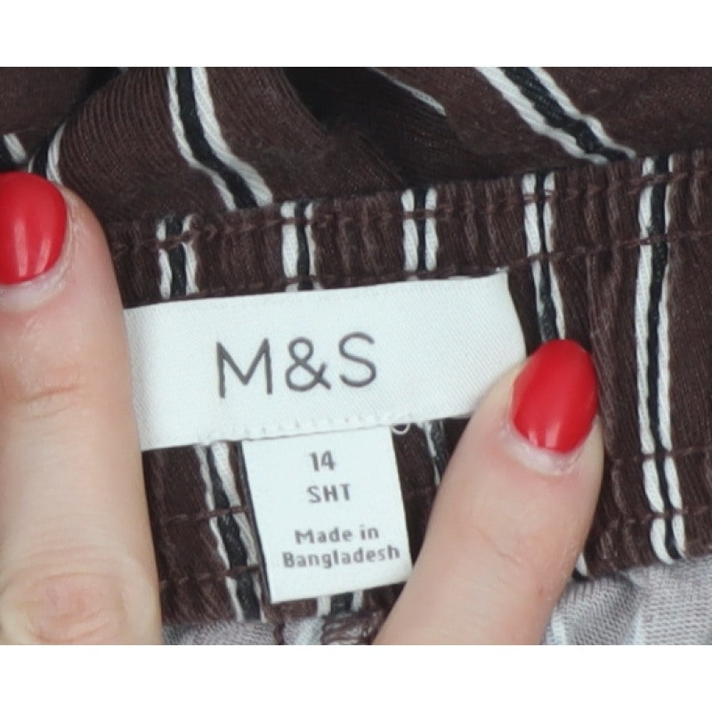 M&S Women’s Brown Stripe Wide Leg Cropped Trousers Size 14