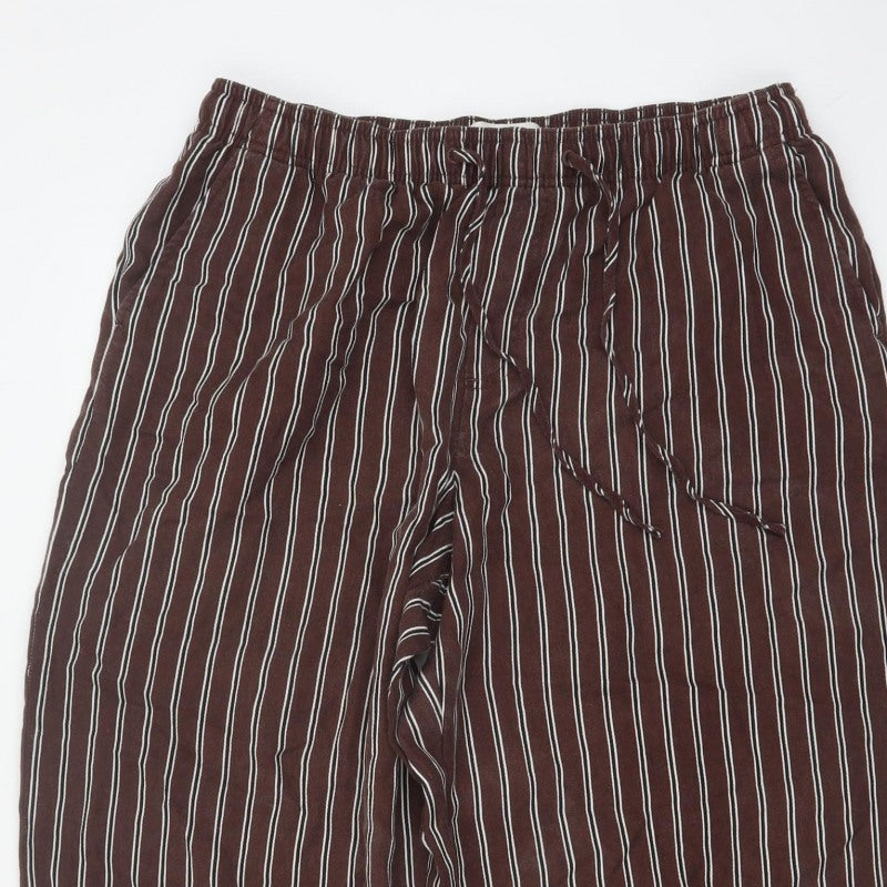 M&S Women’s Brown Stripe Wide Leg Cropped Trousers Size 14