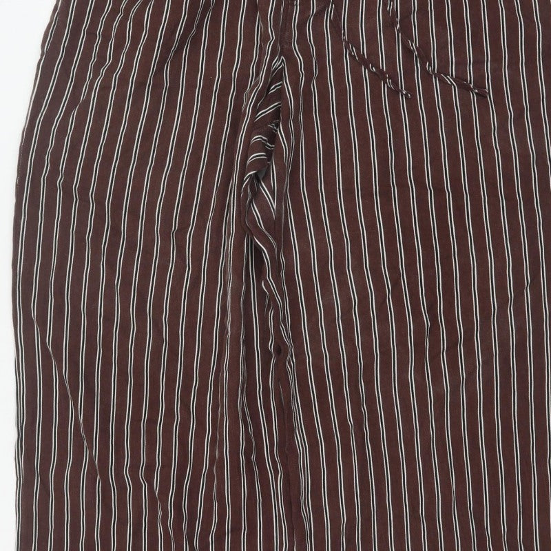 M&S Women’s Brown Stripe Wide Leg Cropped Trousers Size 14